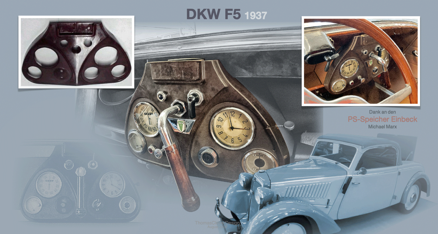 Die DKW Armaturenbretter waren fast symmetrisch aufgebaut, um auch fr die Rechtslenker verwendet werden zu knnen.