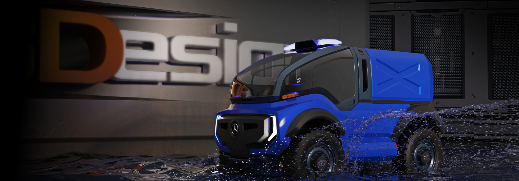 Multiuse-LKW Show Concept Electric Blue, Messeinszenierung, Fahrzeugvisualisierung Thomas Clever