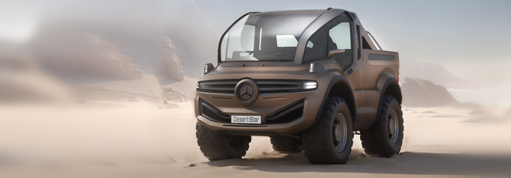 Multiuse-LKW DesertStar Konzeptstudie in Sandbeige, Wüsten-Setting, CGI-Rendering Thomas Clever