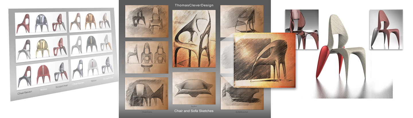 Thomas Clever designed Chairs, Render and Sketches